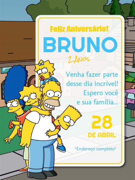 Convite Aniversário Simpsons Edite Grátis Com Nosso Editor Online