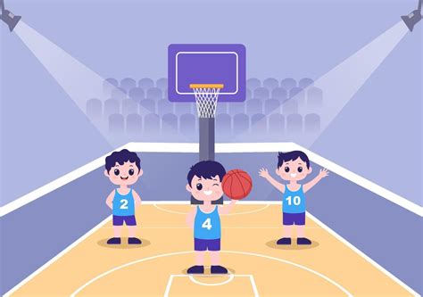 Dibujos Animados De Niños Felices Jugando Baloncesto Ilustración De Diseño Plano Vistiendo