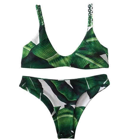 Sunyokini Leaves Printed Bikini Brazilian Push Up Swimsuits Female Sexy