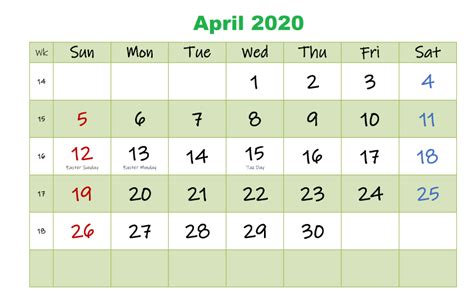 April 2020 Calendar With Holidays April2020 Holidaysplannar