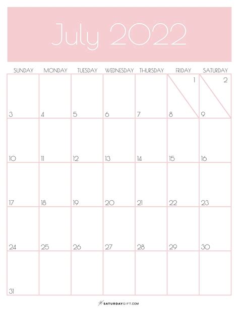July Calendar Cute And Free Printable July 2022 Calendar Designs
