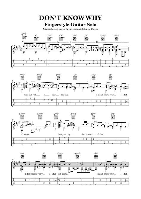 Dont Know Why Fingerstylr Guitar Cover Free Preview Tab And Score Norah Jones Version