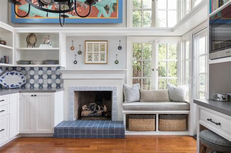 Blue And White Cottage Kitchen With Fireplace Hgtv