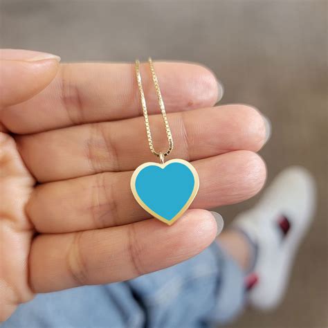 Large Turquoise Heart Pendant Necklace 14k Gold