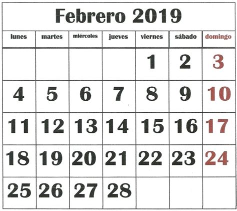 “mi Almanaque 2019” Almanaques Calendario Febrero