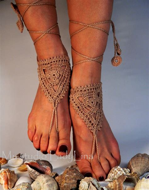 crochet tan barefoot sandals anklet barefoot sandle foot etsy