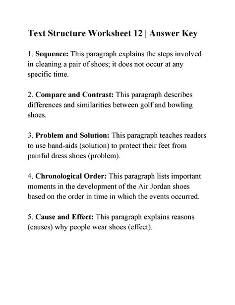 Identifying Text Structure Worksheet
