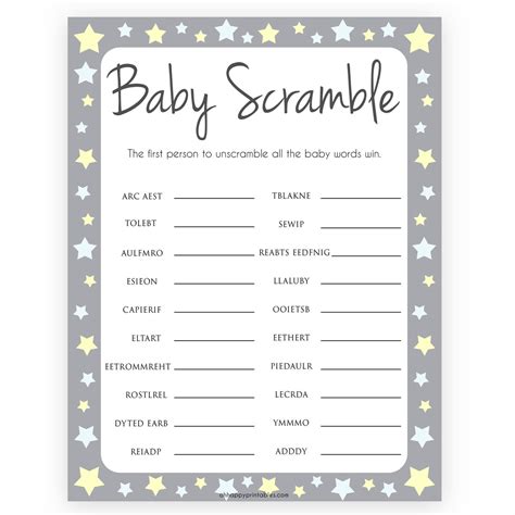 Baby Shower Word Scramble Printable Baby Shower Games Ohhappyprintables