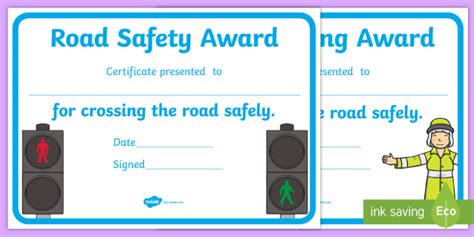 Road Safety Award Certificates Teacher Made