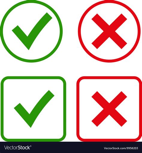 Green Checkmark Ok And Red X Icons Royalty Free Vector Image