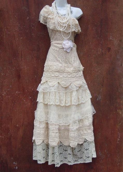 Boho Wedding Dress Nude Cream Vintage Tulle Bohemian Bride Outdoor