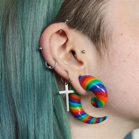 Rainbow Gauges Spiral Ear Gauges Gauge Earrings Spiral Etsy Uk