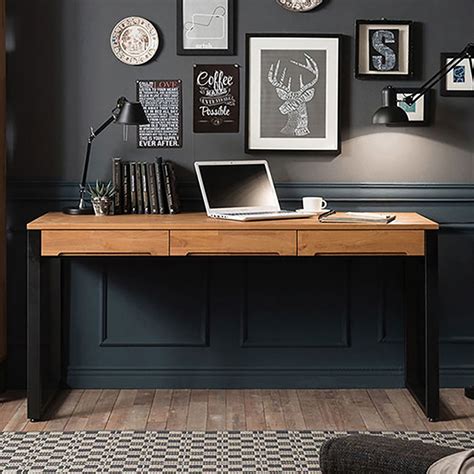 Modern Office Desk With Drawers Rectangular Writing Desk Wood And Metal