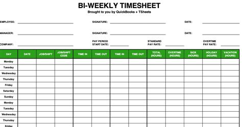 Free Bi Weekly Timesheet Template Quickbooks Canada