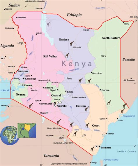 Free Printable Labeled And Blank Map Of Kenya In Pdf World Map With