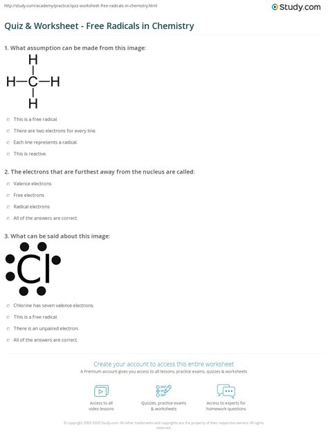 Examples of some carcinogens include Quiz & Worksheet - Free Radicals in Chemistry | Study.com