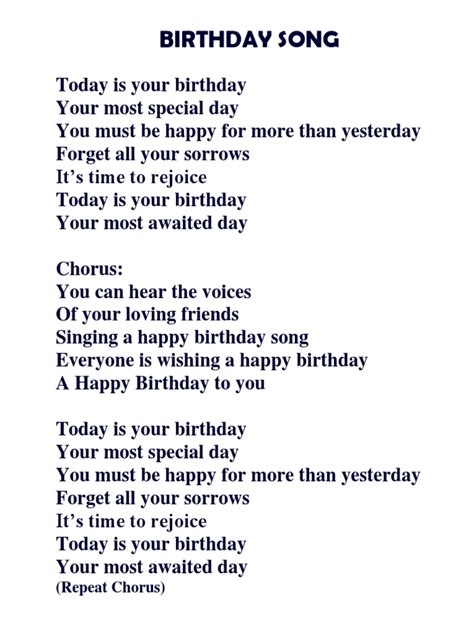 Happy Birthday To You Lyrics English The Cake Boutique