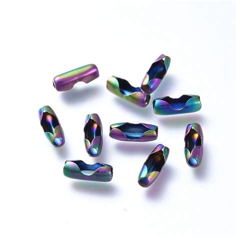 100x Rainbow Stainless Steel Ball Chain Connectors 9x3mm Fit For 3mm