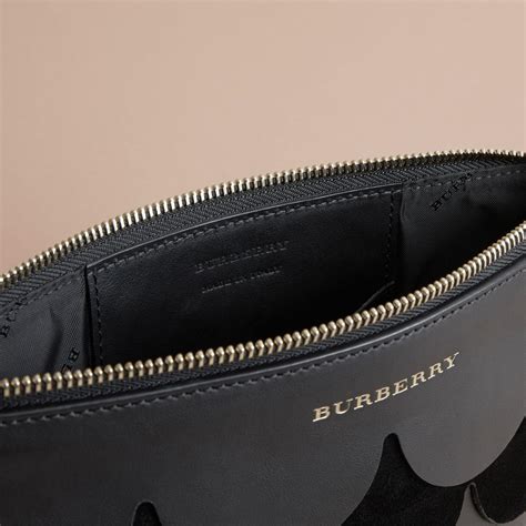 Burberry Two Toned Scalloped Leather And Suede Clutch Bag In Black Lyst