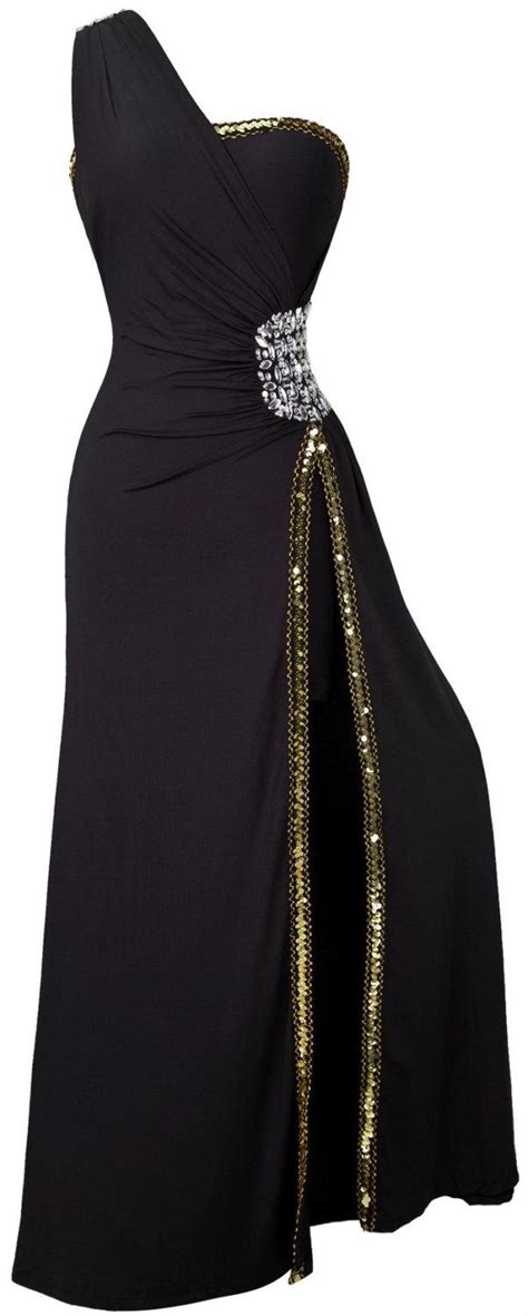 This black and gold wedding is one you won't soon forget! One Shoulder Pleat Rhinestone Beading Prom Long Evening Dress Black And Gold Engagement Dress ...