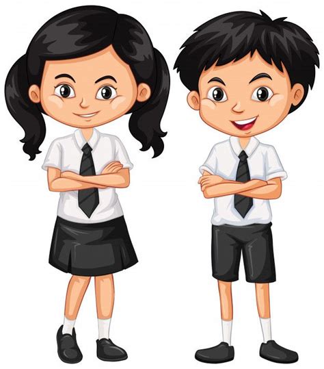 Boy And Girl In School Uniform Free Vect Free Vector Freepik