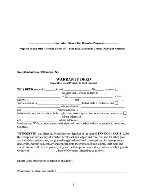 Colorado Warranty Deed For Separate Or Joint Property To Joint Tenancy