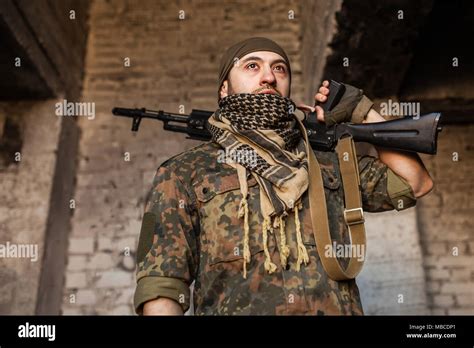 The Arab Soldier With The Ak 47 Kalashnikov Assault Rifle Stock Photo