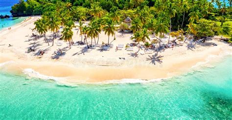 Aerial Drone View Of Beautiful Caribbean Tropical Island Cayo Levantado