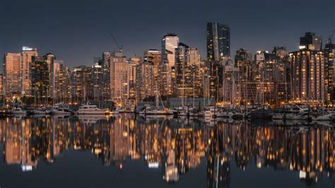 Vancouver City Wallpaper 4k Harbor Night Lights Cityscape