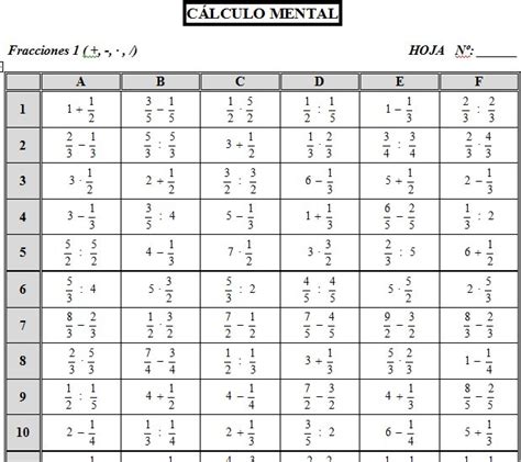 Tablas Del Bloque Iii Decimales Y Fracciones