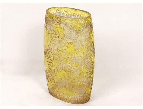 Clear Glass Vase Enameled Flowers Montjoye Acid Legras Art Nouveau