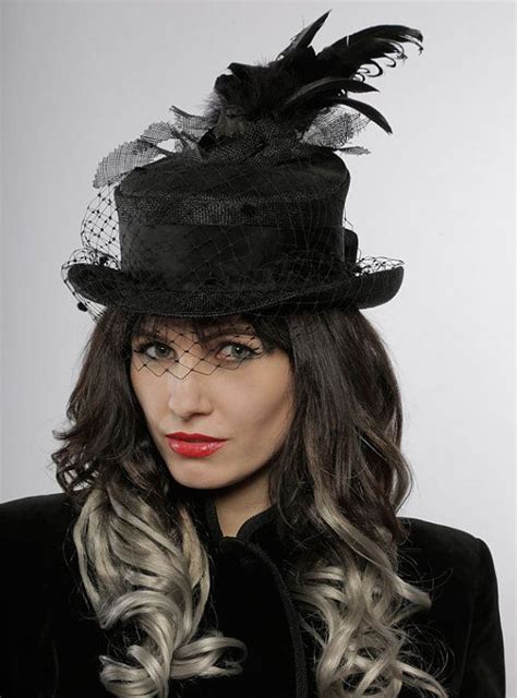 Black Top Hat Bird Birdcage Veil Gothic Style Etsy Uk Black Top Hat