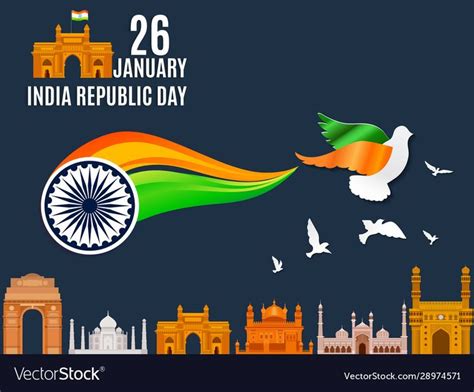 India Republic Day Poster With Flying Birds