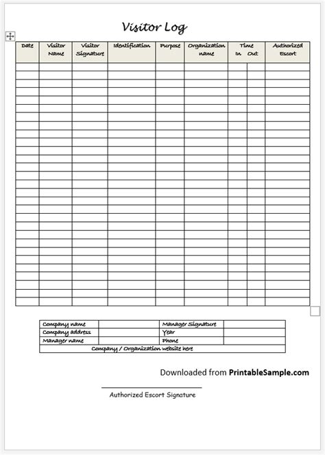 23 Free Sample Visitor Log Templates Printable Samples