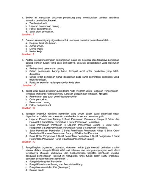 Logis ide atau pesan yang disampaikan melalui bahasa indonesia ragam ilmiah dapat diterima akal. 42438626-Soal-Pilihan-Ganda-Internal-Audit.pdf