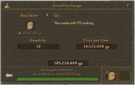 Grand Exchange Buy Offer 6f She Comes With 99 Cooking Quantity Price