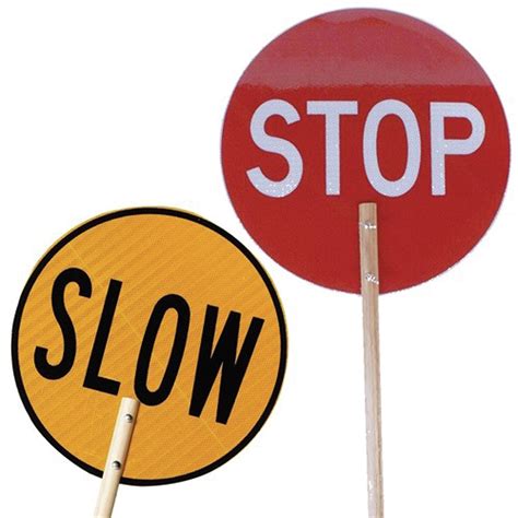 Builders Edge Safety Stop And Slow Traffic Sign With Wooden Handle