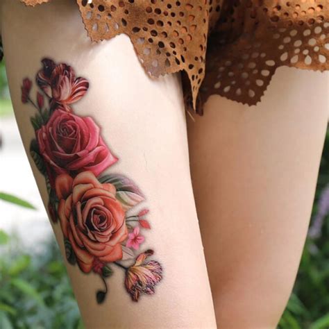 3d Rose Flowers Pattern Temporary Tattoo Sticker Neck Tattoo Tattoos