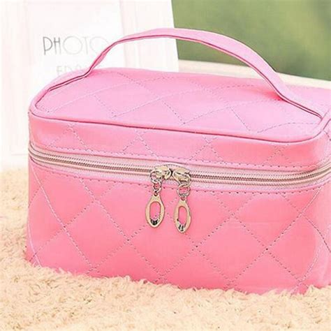 Ladies Makeup Bag Zippered Quilted Polyester Cosmetic Bags Solid Travel