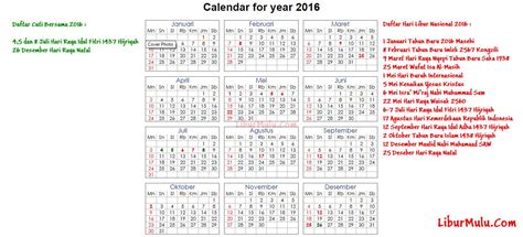 Kalender 2016 Indonesia Libur Nasional Cuti Bersamanya