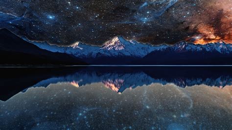 Wallpaper Galaxy Lake Water Reflection Sky Stars Evening Photo