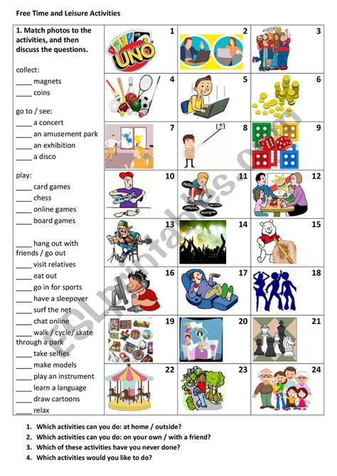Free Time And Leisure Activities Vocabulary Esl Worksheet By Ksu77