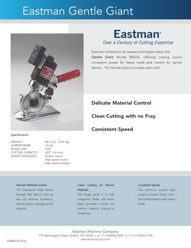Straight Knife Cutting Machines Eastman Machine Company Pdf