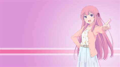 Long Hair Pink Hair Anime Purple Eyes Simple Background Anime Girls Pink Background Ore No