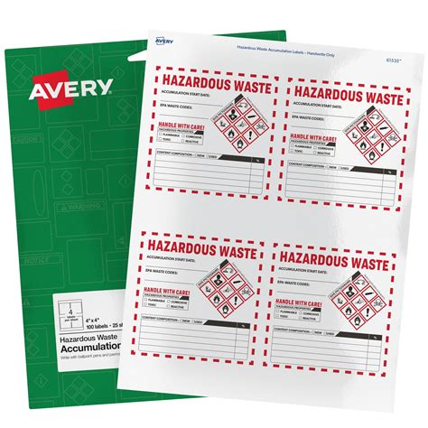 Avery Hazardous Waste Accumulation Labels Pre Printed Handwrite Only