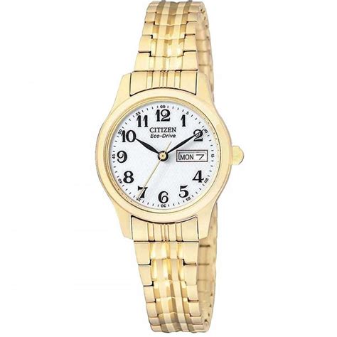 Citizen Ladies Gold Expanding Bracelet Watch With White Dial And Day Date Feature Timepieces