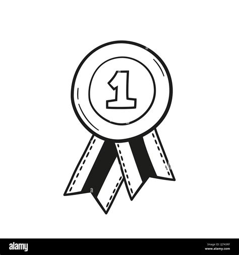 Award Rosette Doodle Icon Hand Drawn Medal With First Place As Winner