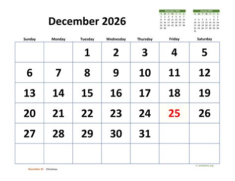 December 2026 Calendar With Extra Large Dates
