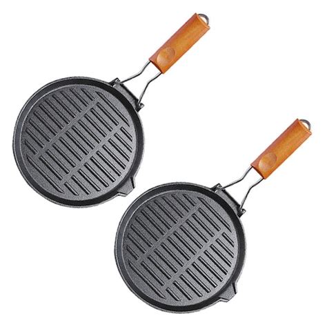 Buy Soga 2x 24cm Round Ribbed Cast Iron Steak Frying Grill Skillet Pan