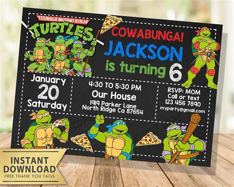 Ninja Turtles Invitation My Party Templates